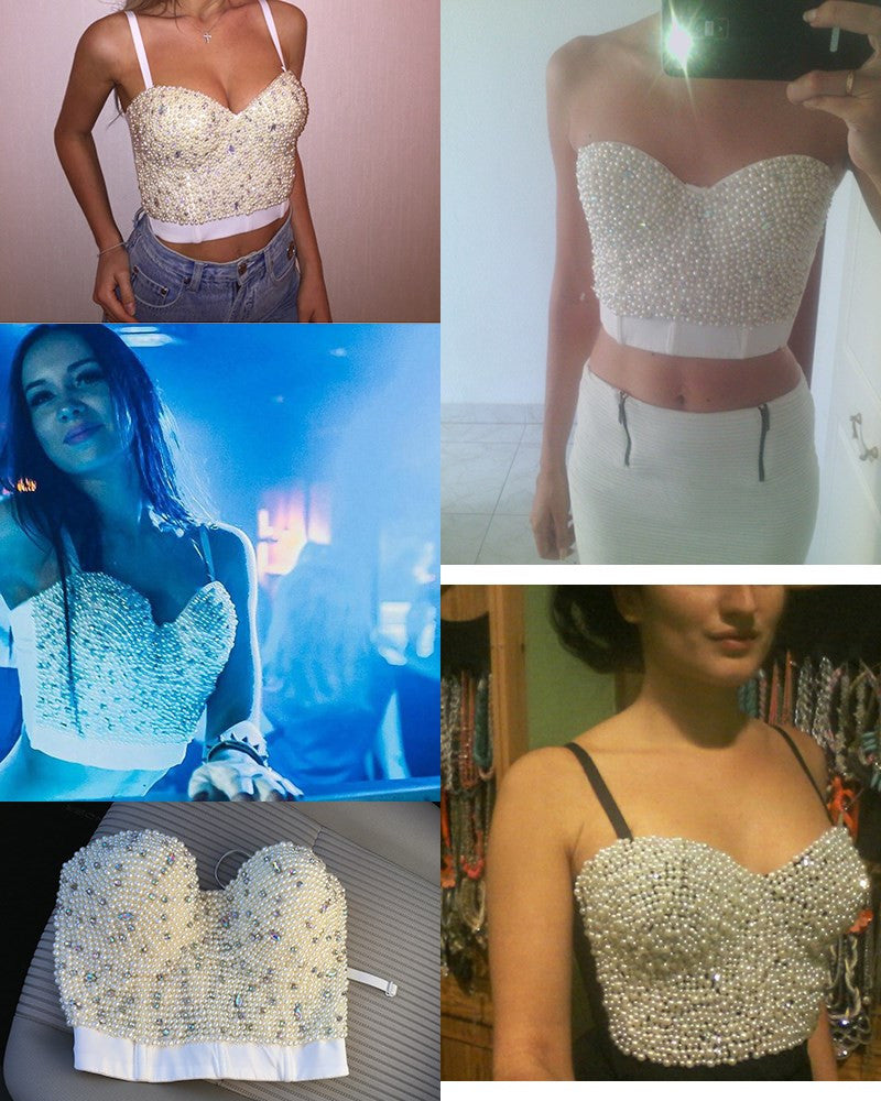 High-end Hand-made Pearls Jewel Diamond Bralette Women's Bustier Bra - Sins & Temptations