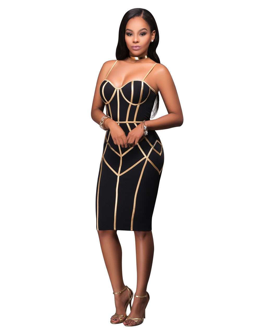 Sexy Dress Club Wear Contract Color Striped Spaghetti Strap Bodycon Pencil Dress Party Vestidos - Sins & Temptations