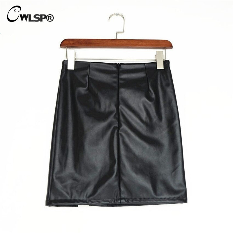 Black Lace Up PU Leather Skirts Side Slit Pencil Skirts High Waist Bodycon Mini Skirt - Sins & Temptations
