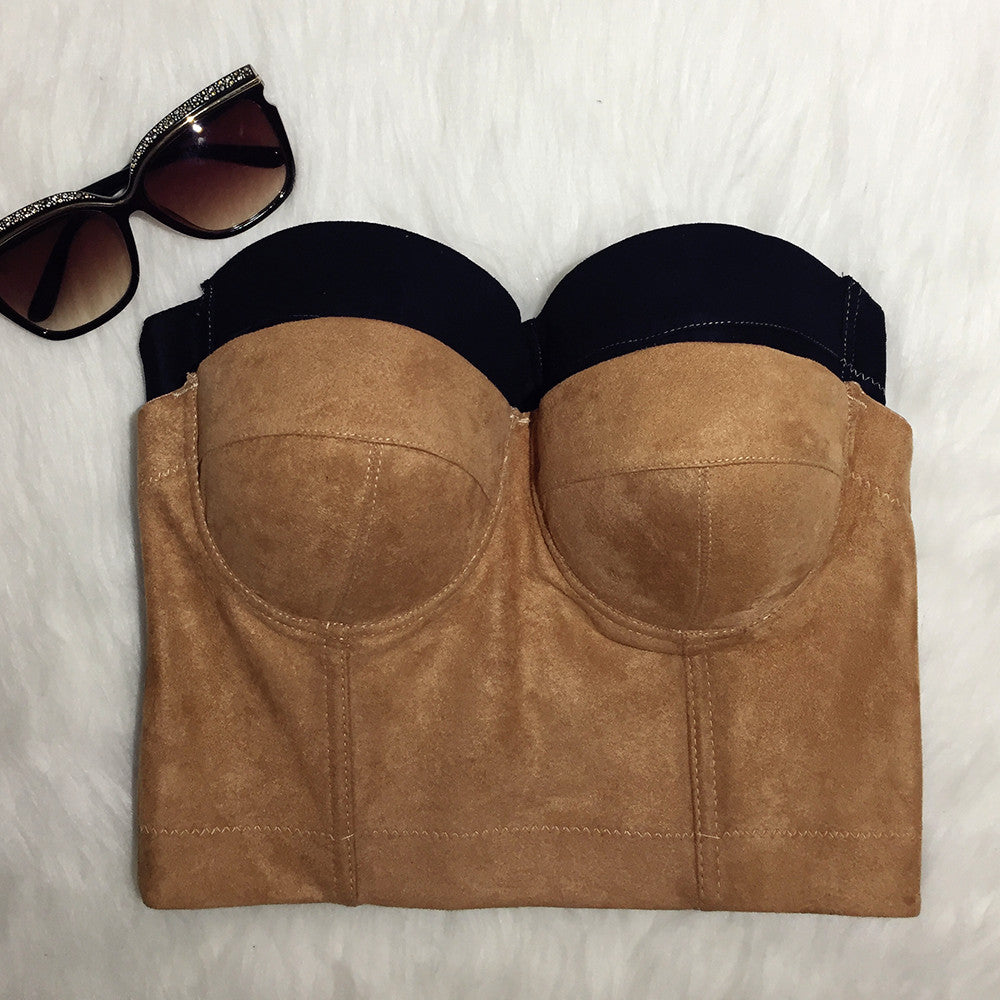 New Faux Suede Boho Corset Bralette Bustier - Sins & Temptations