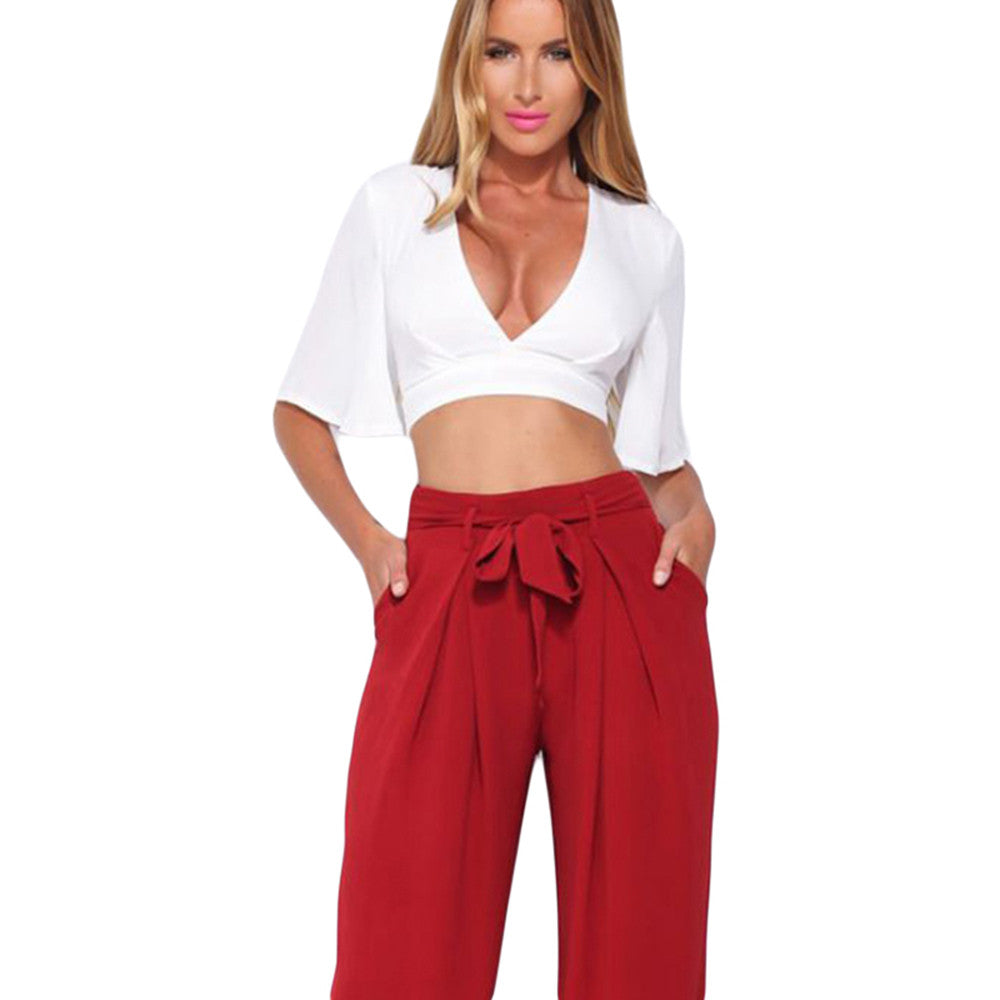 Fashion New Arrival Half Sleeve Solid Crop Tops Plunge V Neck Short Summer Clothing - Sins & Temptations