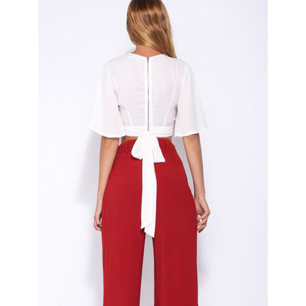 Fashion New Arrival Half Sleeve Solid Crop Tops Plunge V Neck Short Summer Clothing - Sins & Temptations