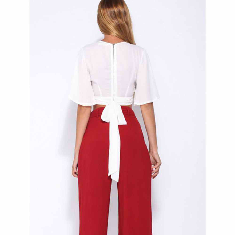 Fashion New Arrival Half Sleeve Solid Crop Tops Plunge V Neck Short Summer Clothing - Sins & Temptations