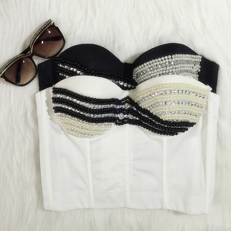 Rinestone Hand-made Pearls Bralette Corset Bustier - Sins & Temptations