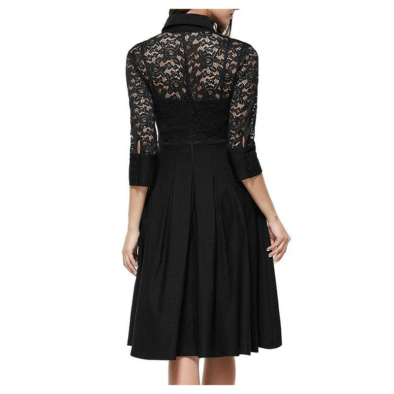Women Black Blue Lace Dress Party Work Business Skater Dress - Sins & Temptations