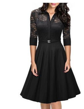 Women Black Blue Lace Dress Party Work Business Skater Dress - Sins & Temptations
