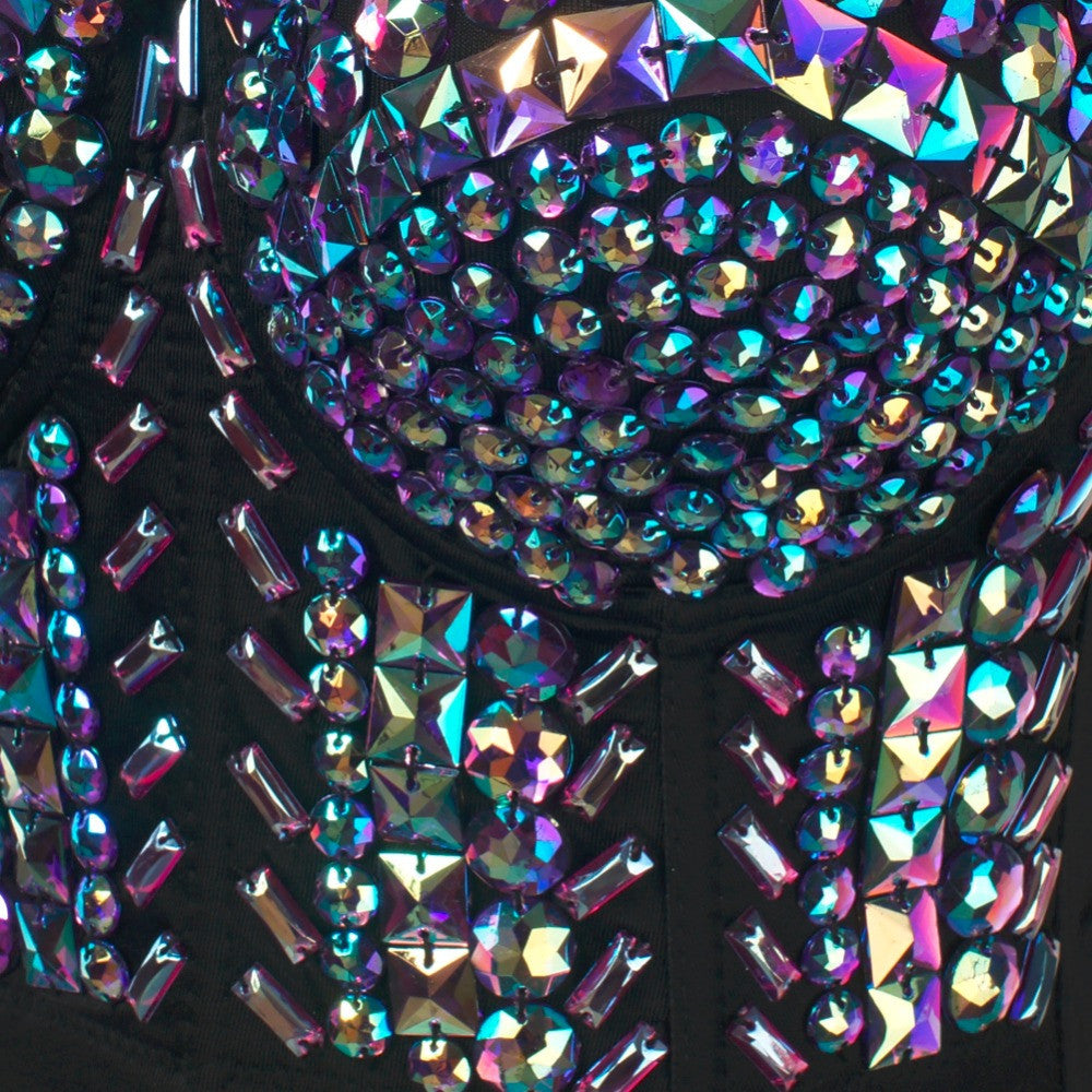 Unique Gold Purple Rhinestone Bustier Pearls Diamond Push Up Night Club Bralette - Sins & Temptations
