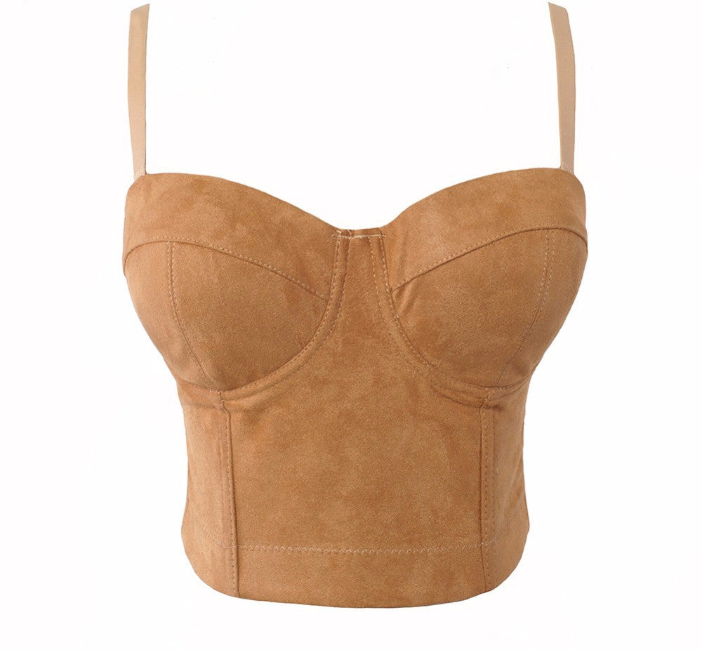 New Faux Suede Boho Corset Bralete Women's Bustier Bra Night Club Party Cropped Top - Sins & Temptations