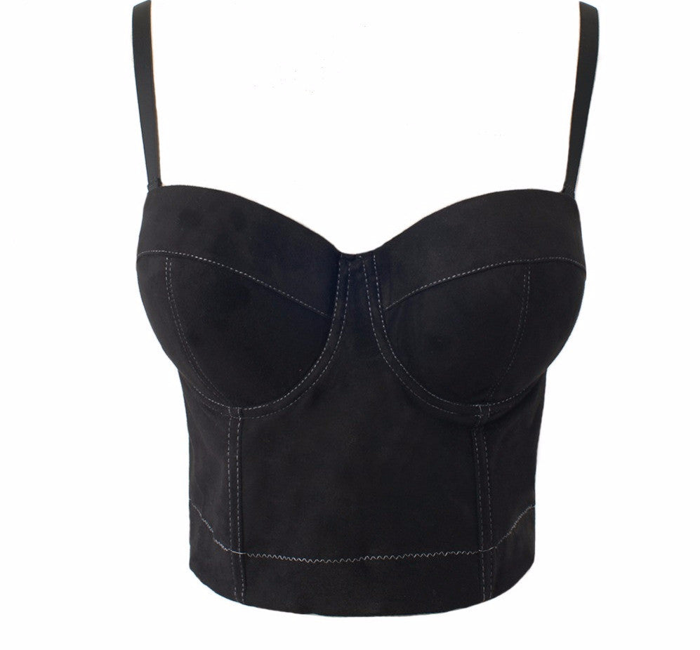 New Faux Suede Boho Corset Bralete Women's Bustier Bra Night Club Party Cropped Top - Sins & Temptations