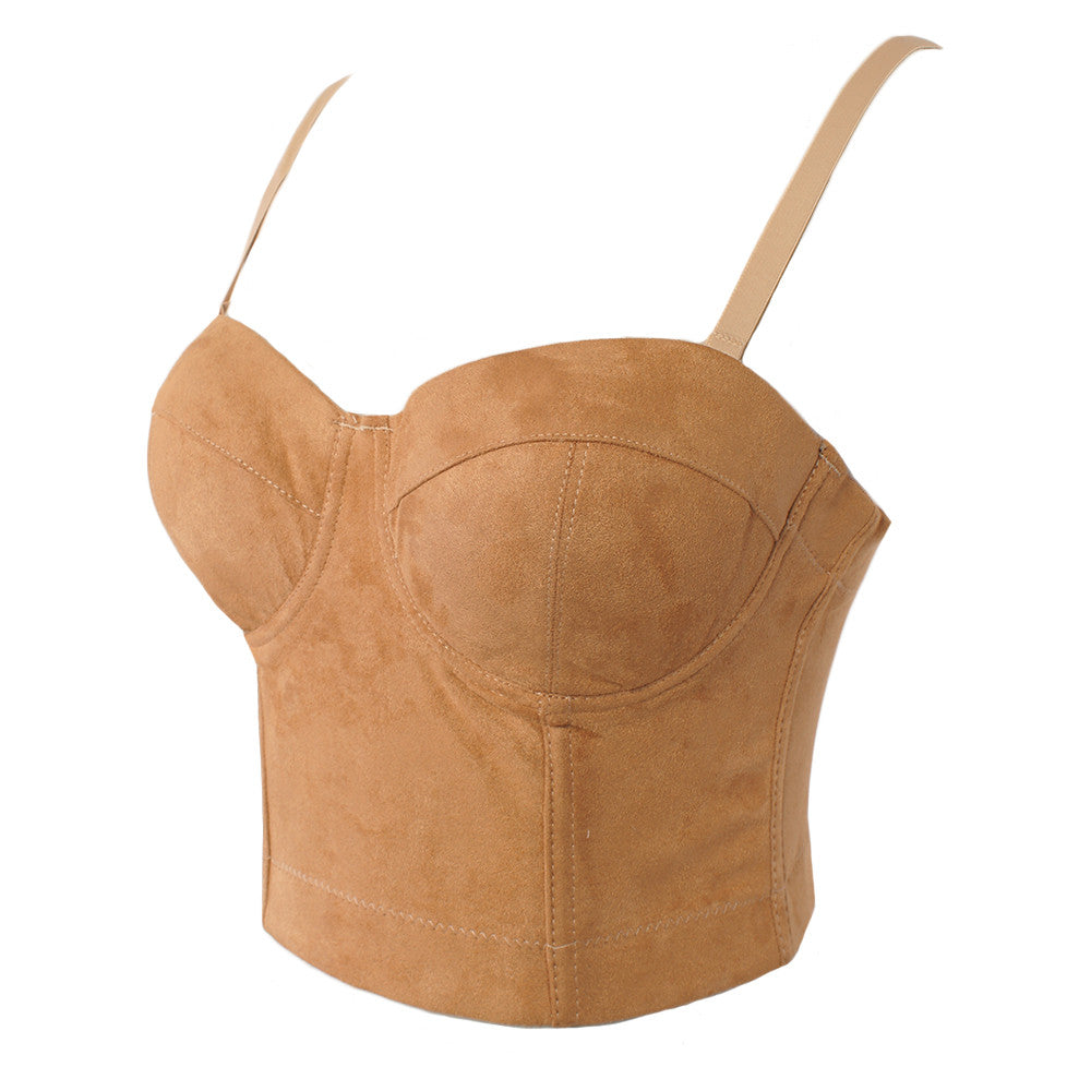 New Faux Suede Boho Corset Bralete Women's Bustier Bra Night Club Party Cropped Top - Sins & Temptations