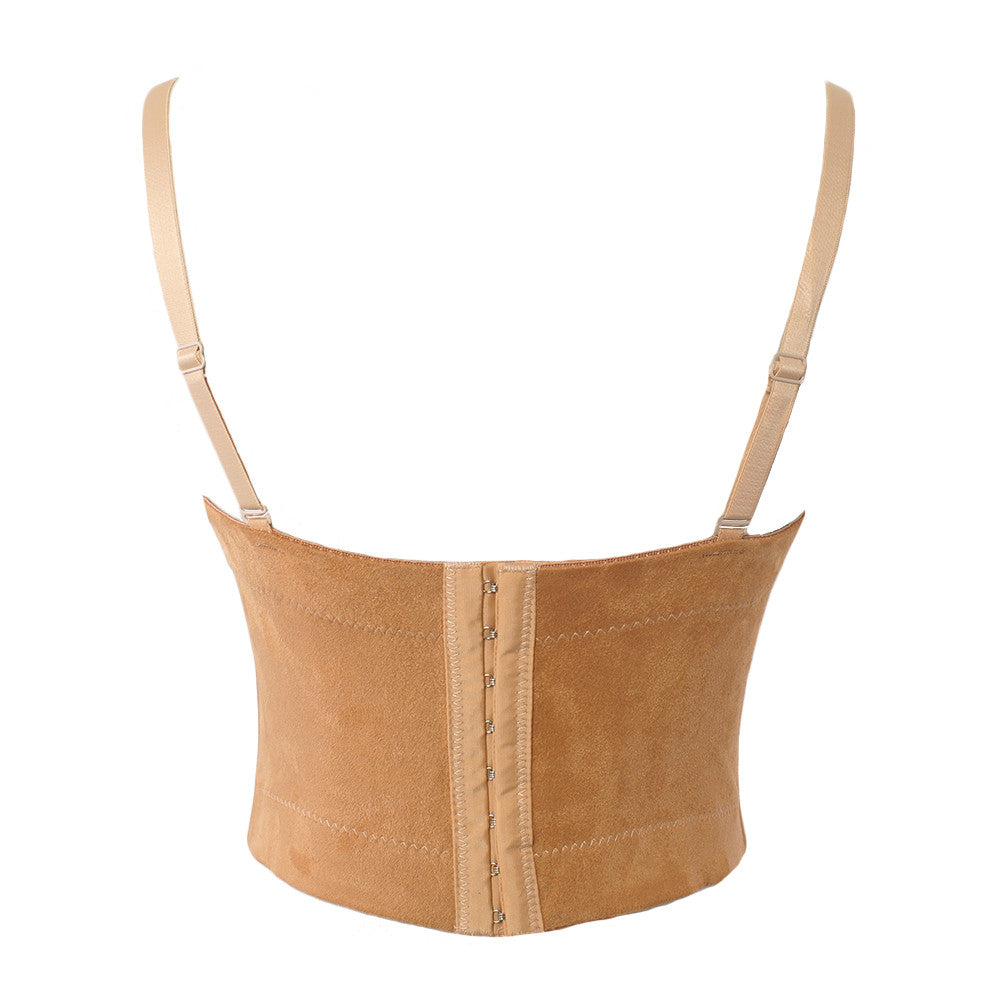 New Faux Suede Boho Corset Bralete Women's Bustier Bra Night Club Party Cropped Top - Sins & Temptations