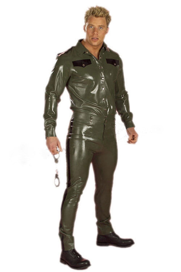 Army Green Pure Latex male bodysuit rubber catsuits - Sins & Temptations