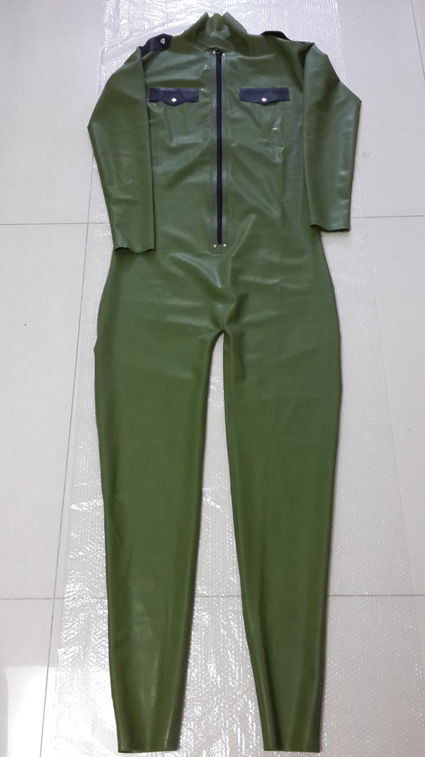 Army Green Pure Latex male bodysuit rubber catsuits - Sins & Temptations