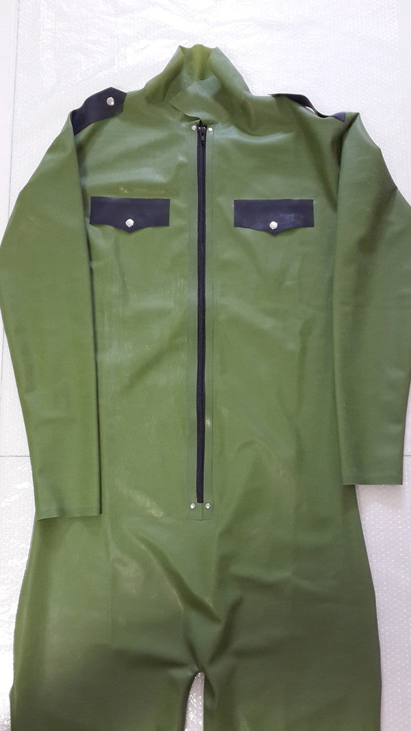 Army Green Pure Latex male bodysuit rubber catsuits - Sins & Temptations