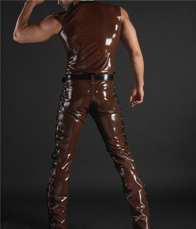 Sleeveless Man's Pure Latex Tights with straps at the top and sides of trousers - Sins & Temptations