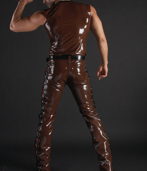 Sleeveless Man's Pure Latex Tights with straps at the top and sides of trousers - Sins & Temptations