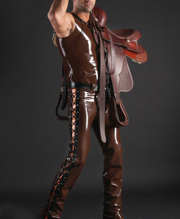Sleeveless Man's Pure Latex Tights with straps at the top and sides of trousers - Sins & Temptations