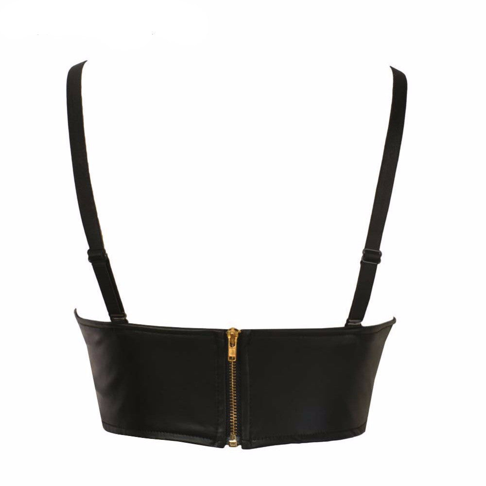 Deep V-neck Soft PU Rivets Diamonds Bralete Bustier Bra - Sins & Temptations