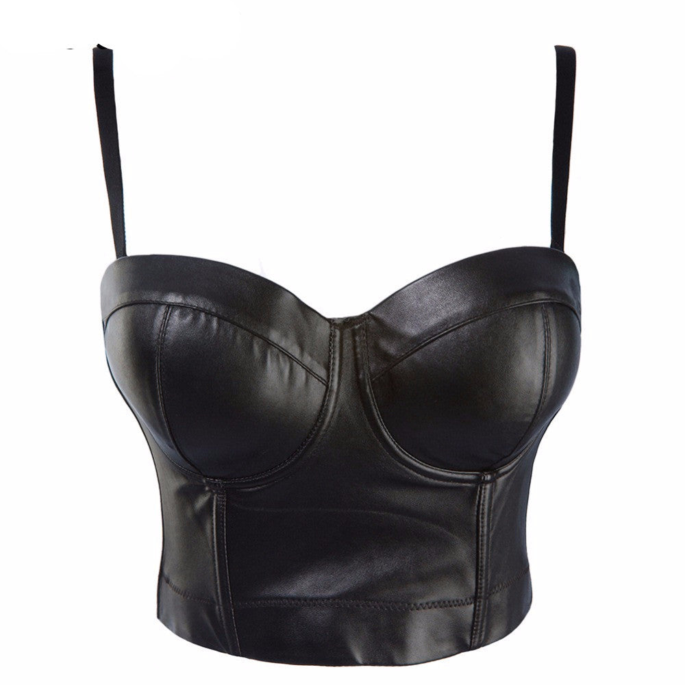 Cool Black PU leather Bralet Women's Bustier Bra Night Club Party Cropped Top - Sins & Temptations