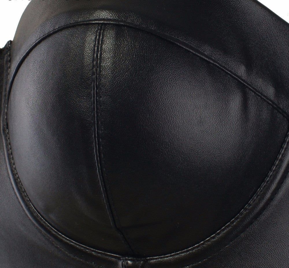 Cool Black PU leather Bralet Women's Bustier Bra Night Club Party Cropped Top - Sins & Temptations