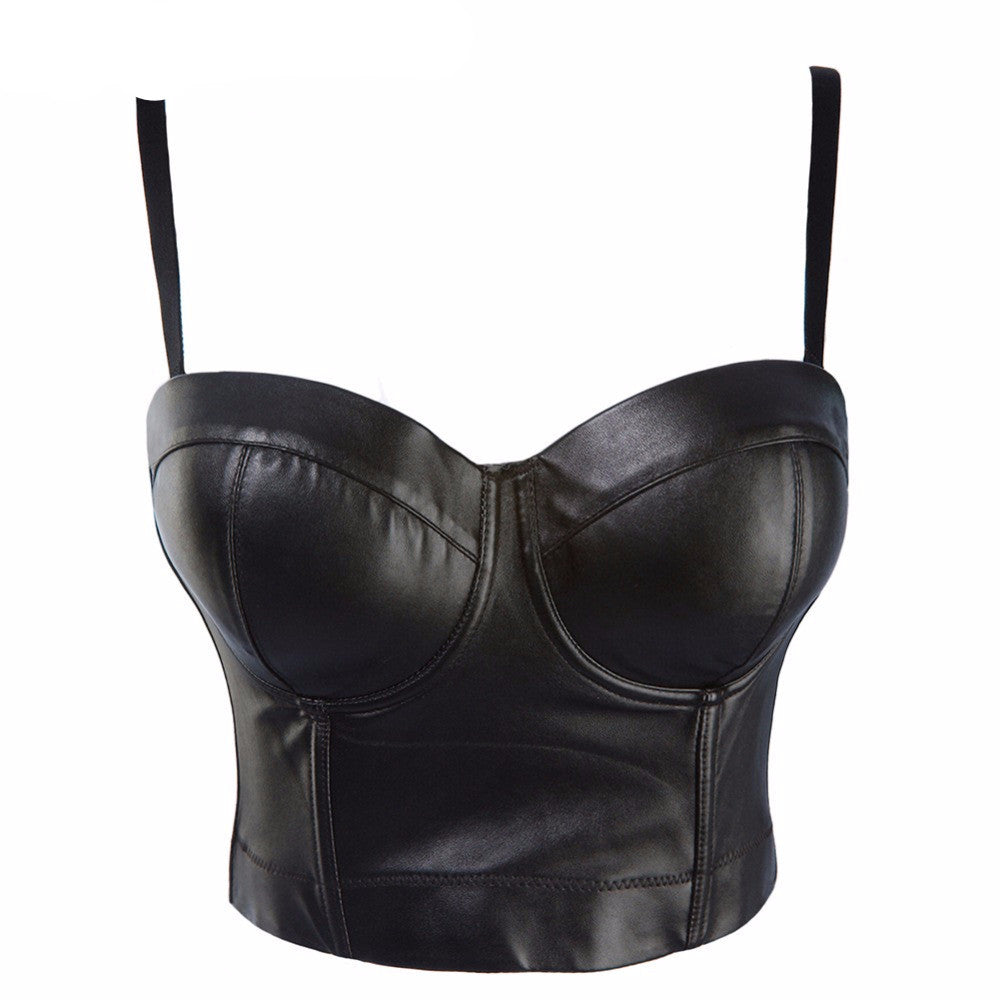 Cool Black PU leather Bralet Women's Bustier Bra Night Club Party Cropped Top - Sins & Temptations