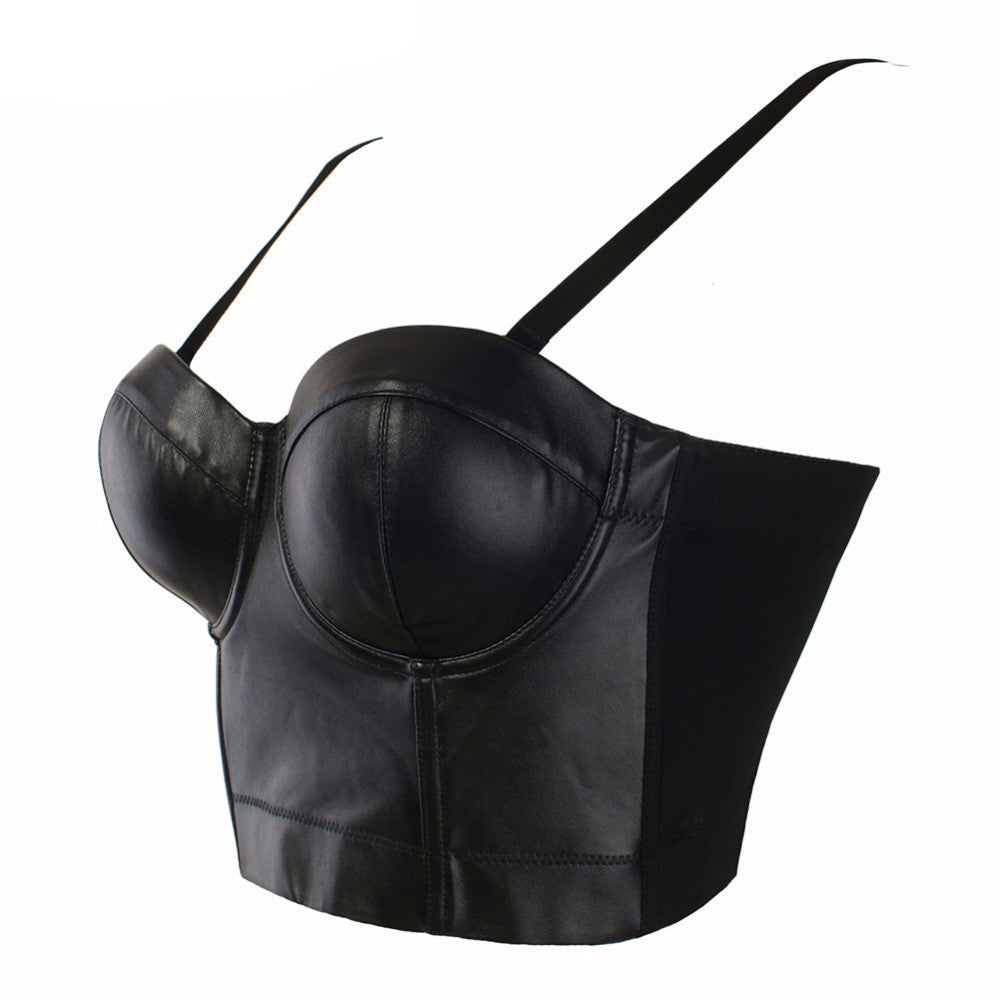 Cool Black PU leather Bralet Women's Bustier Bra Night Club Party Cropped Top - Sins & Temptations