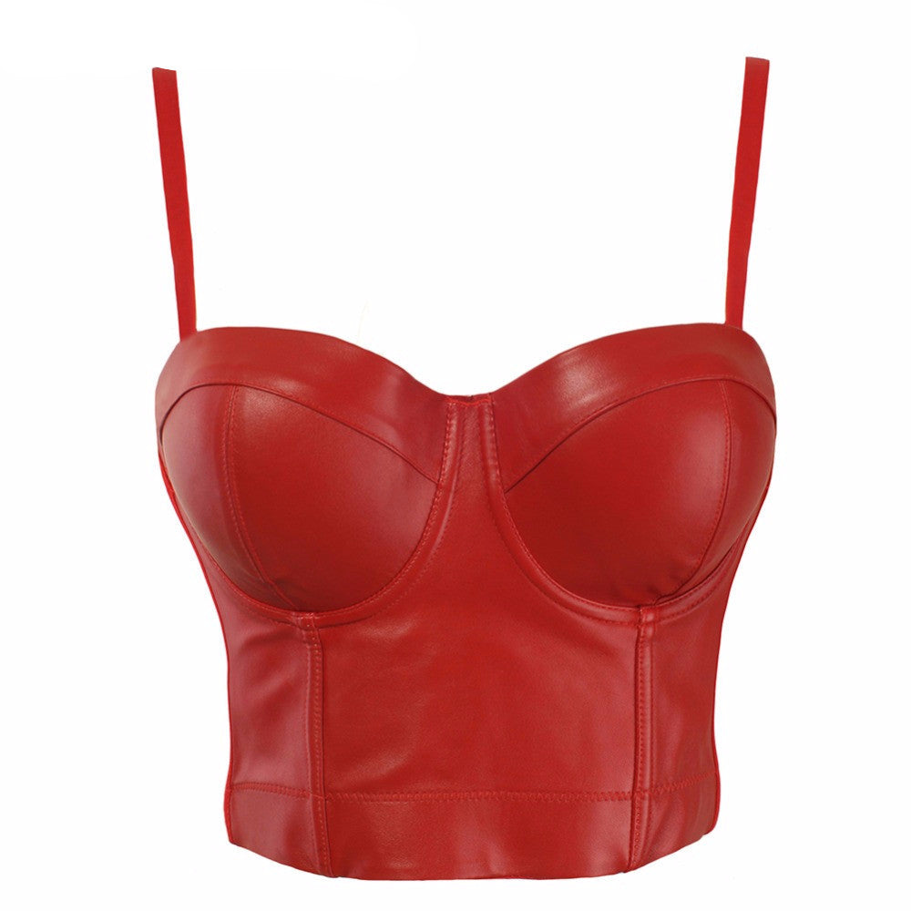 Cool Black PU leather Bralet Women's Bustier Bra Night Club Party Cropped Top - Sins & Temptations