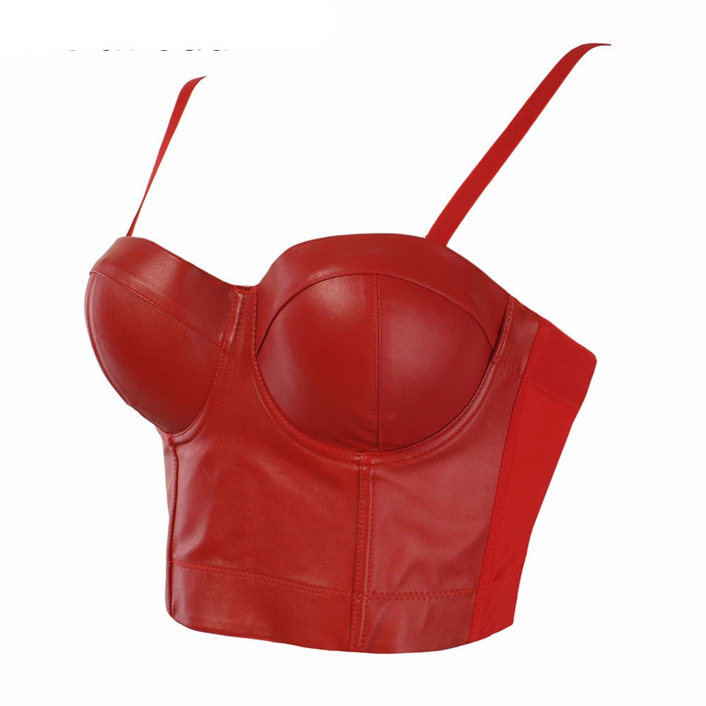 Cool Black PU leather Bralet Women's Bustier Bra Night Club Party Cropped Top - Sins & Temptations