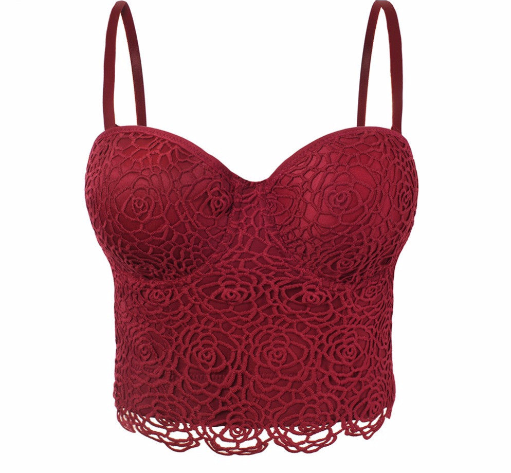 Sweet Floral Lace Push Up Bralete Bustier Corset Wedding Party Corset Cropped Top - Sins & Temptations