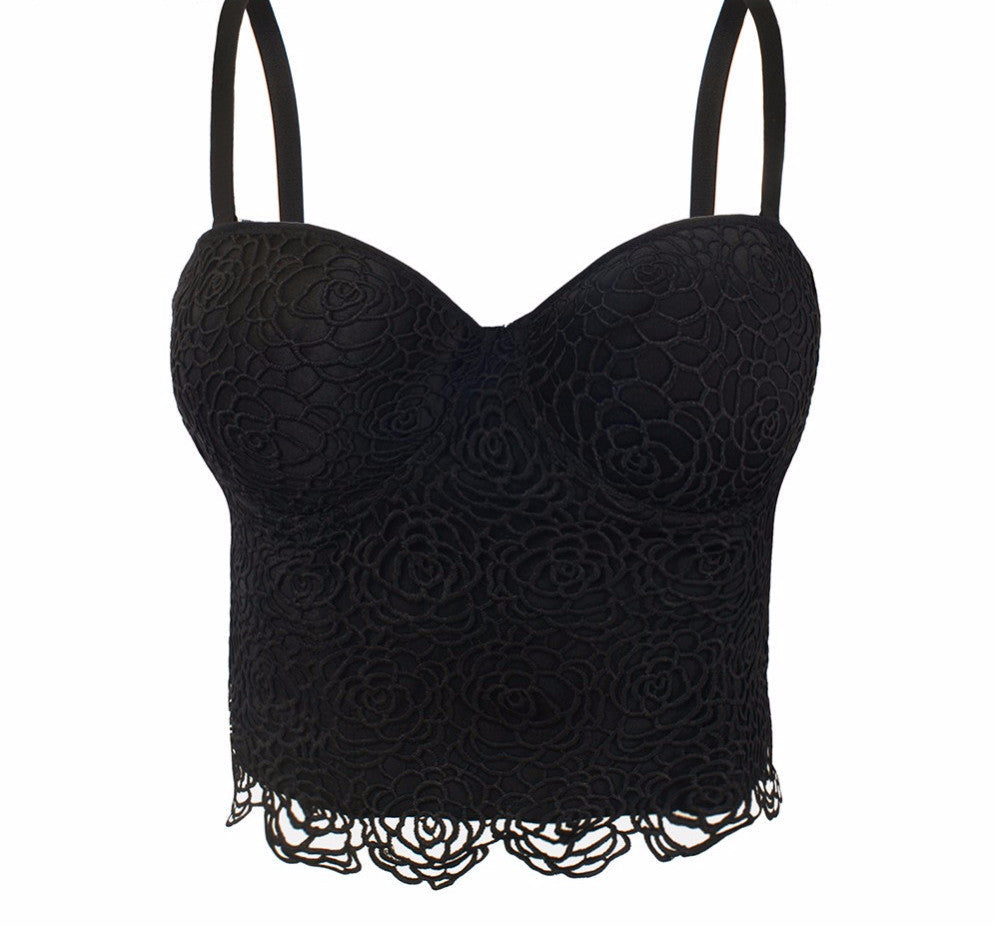 Sweet Floral Lace Push Up Bralete Bustier Corset Wedding Party Corset Cropped Top - Sins & Temptations