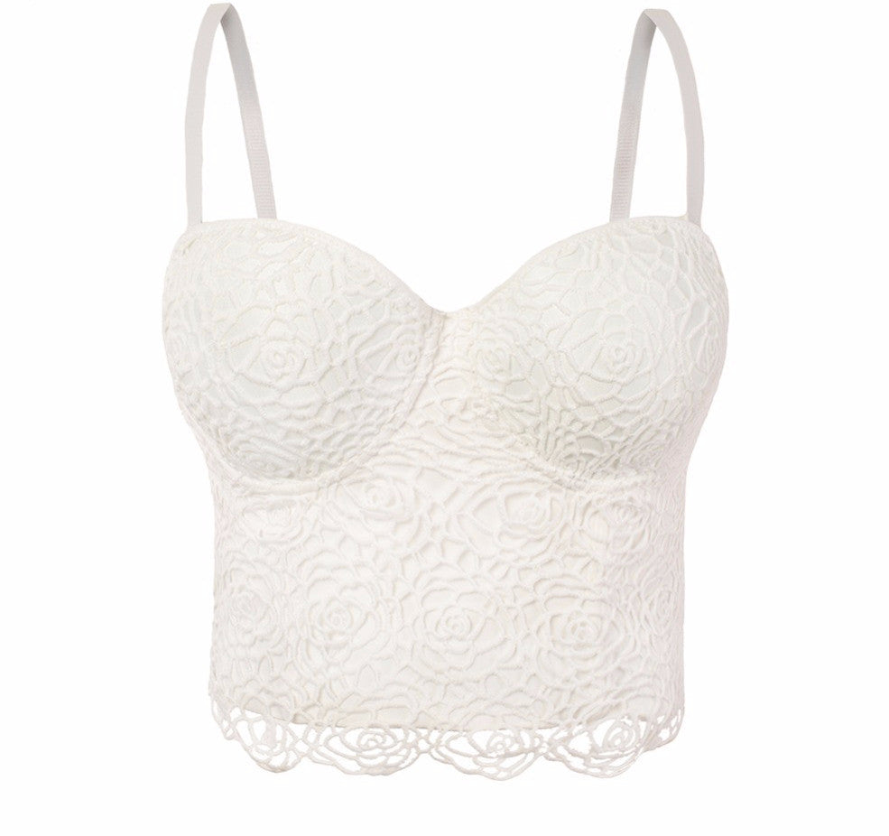 Sweet Floral Lace Push Up Bralete Bustier Corset Wedding Party Corset Cropped Top - Sins & Temptations