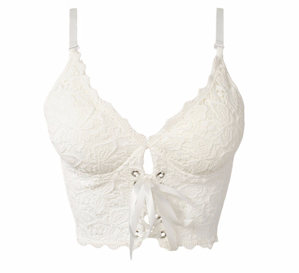 Vintage Embroidery Lace Up Bralete  Bustier Corset Wedding Party Cropped Top - Sins & Temptations