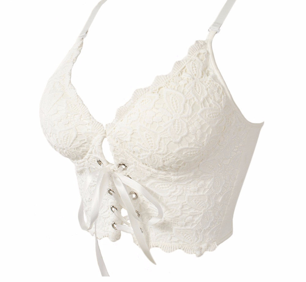 Vintage Embroidery Lace Up Bralete  Bustier Corset Wedding Party Cropped Top - Sins & Temptations
