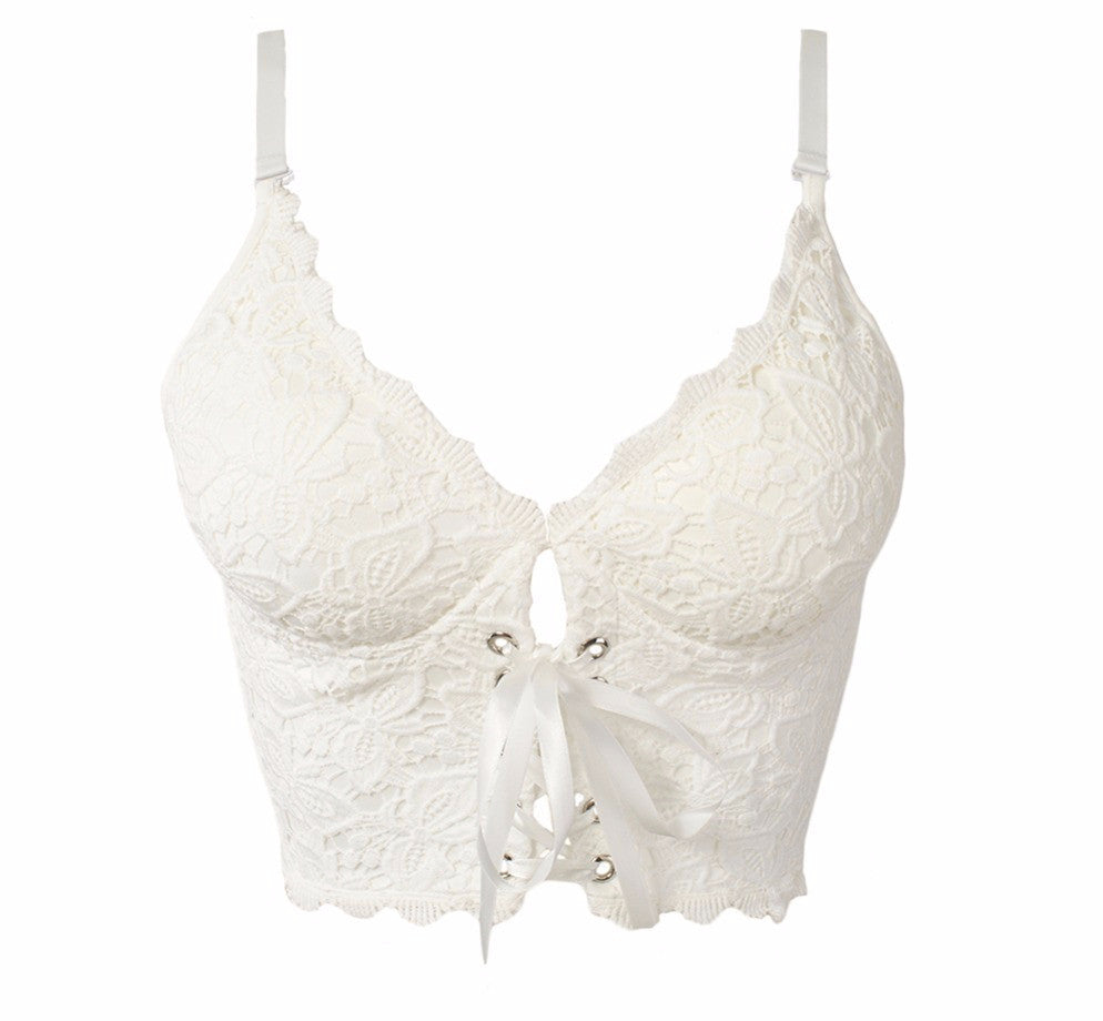 Vintage Embroidery Lace Up Bralete  Bustier Corset Wedding Party Cropped Top - Sins & Temptations