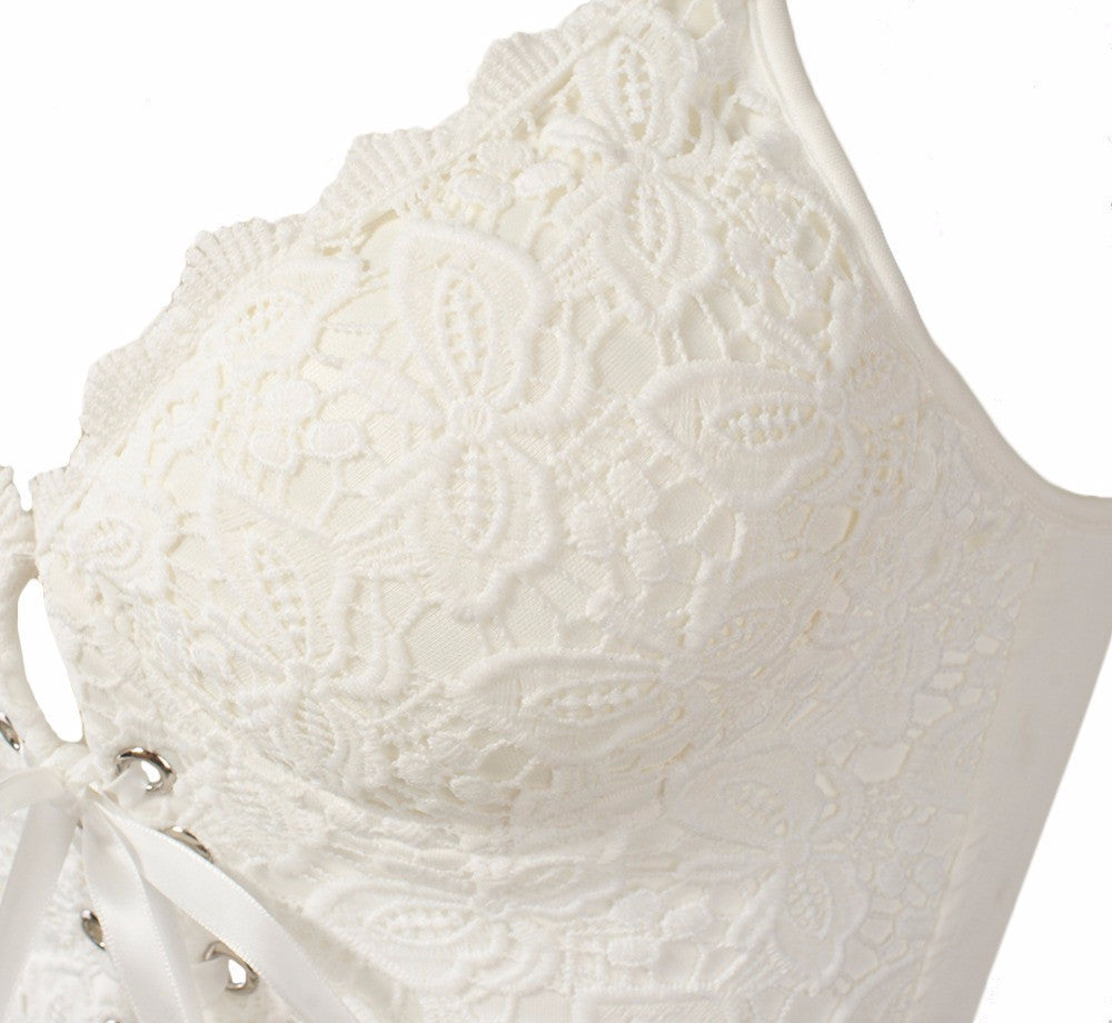 Vintage Embroidery Lace Up Bralete  Bustier Corset Wedding Party Cropped Top - Sins & Temptations