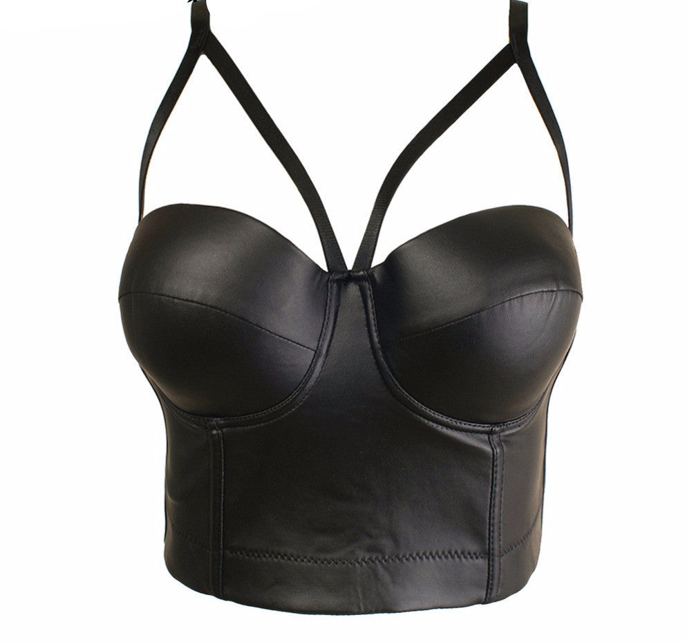 New Matt PU Leather Cut Cross Bralete Bustier Bra Night Club Party Cropped Top - Sins & Temptations
