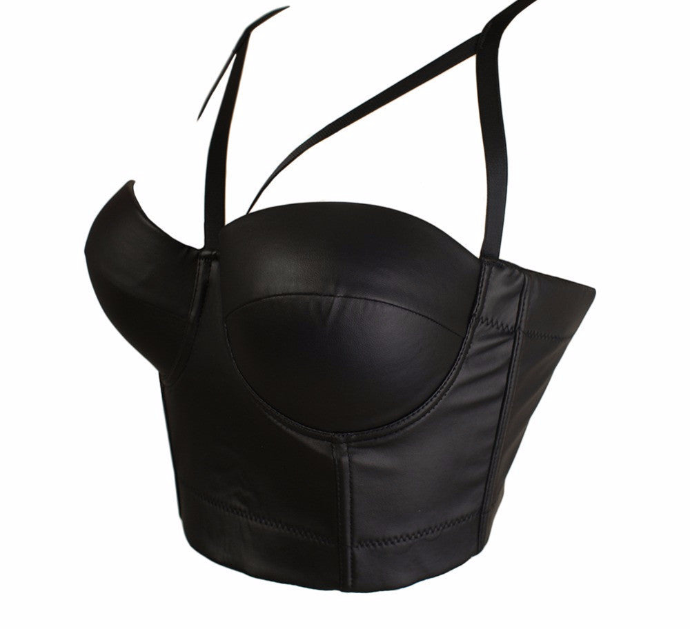 New Matt PU Leather Cut Cross Bralete Bustier Bra Night Club Party Cropped Top - Sins & Temptations