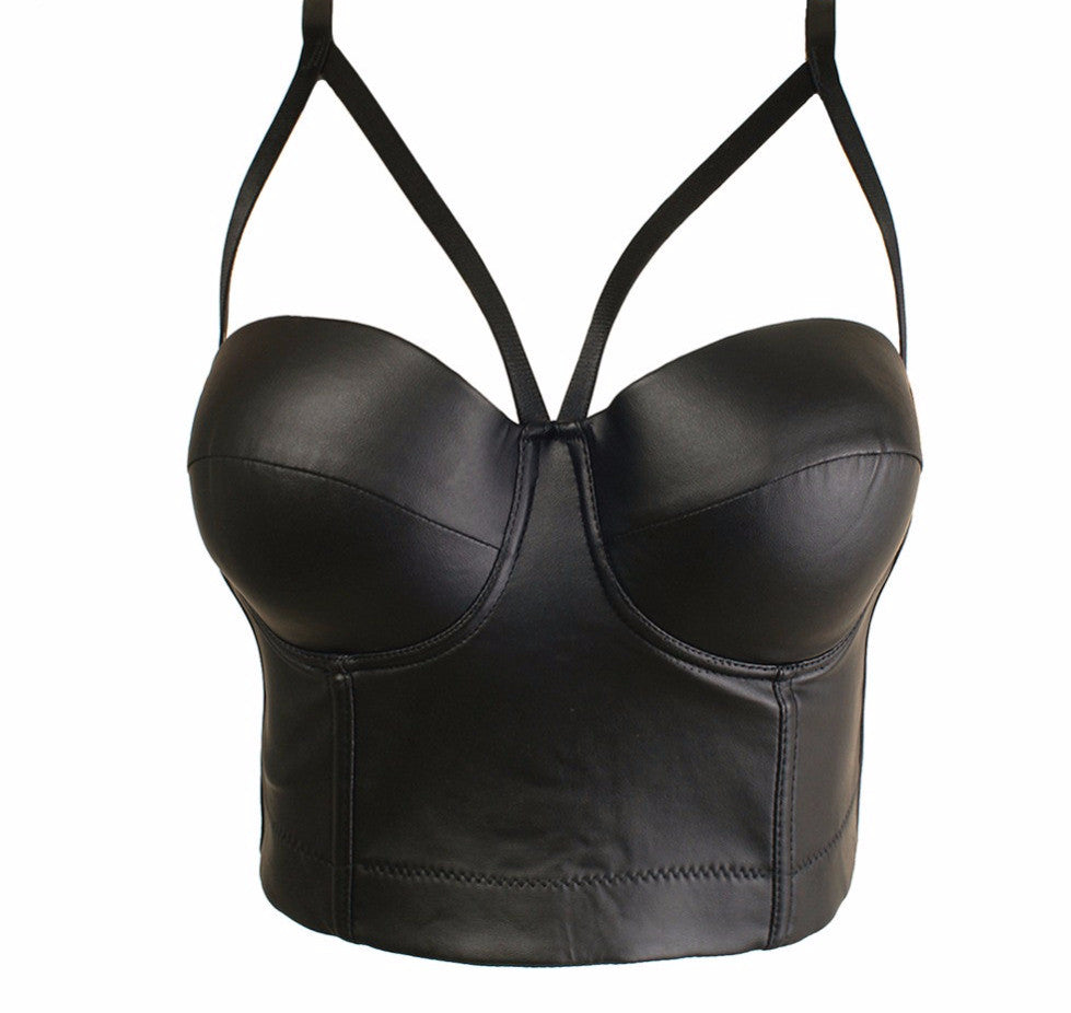 New Matt PU Leather Cut Cross Bralete Bustier Bra Night Club Party Cropped Top - Sins & Temptations