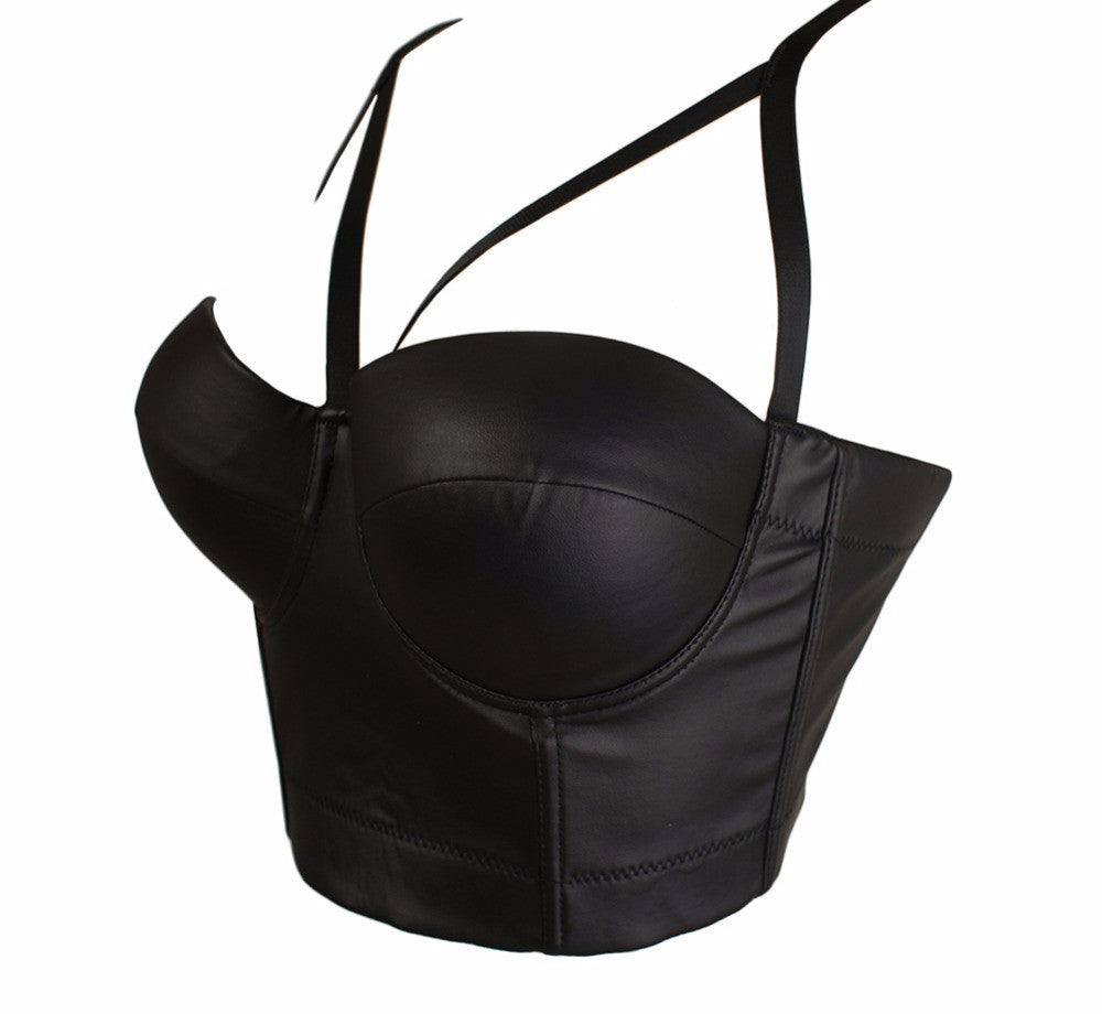 New Matt PU Leather Cut Cross Bralete Bustier Bra Night Club Party Cropped Top - Sins & Temptations