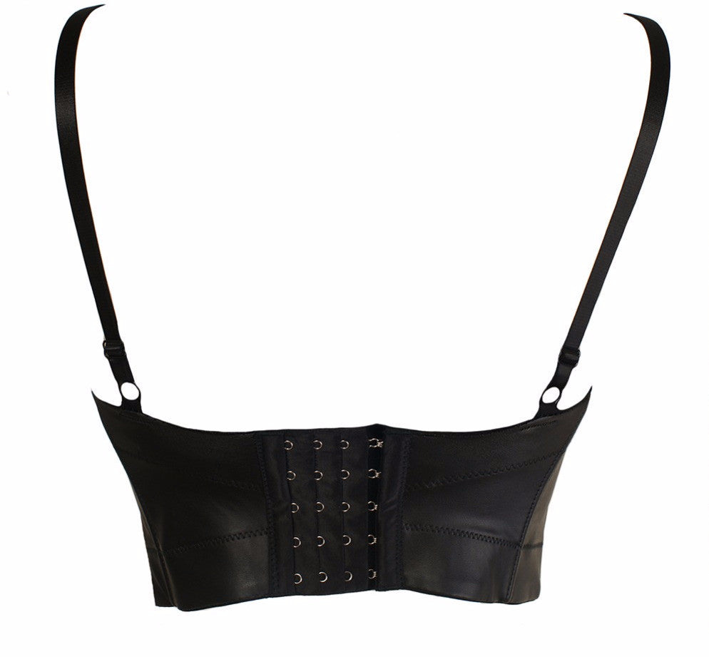New Matt PU Leather Cut Cross Bralete Bustier Bra Night Club Party Cropped Top - Sins & Temptations