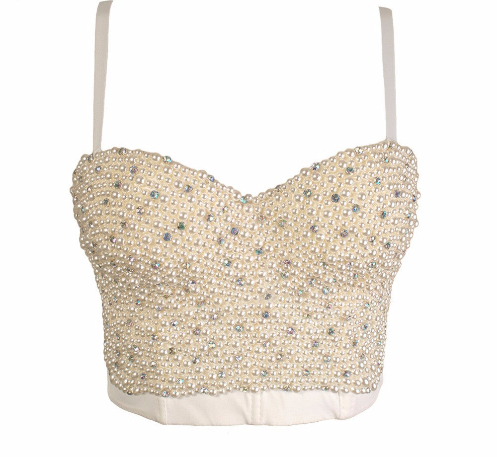 High-end Hand-made Pearls Jewel Diamond Bralet Women's Bustier Bra Cropped Top - Sins & Temptations