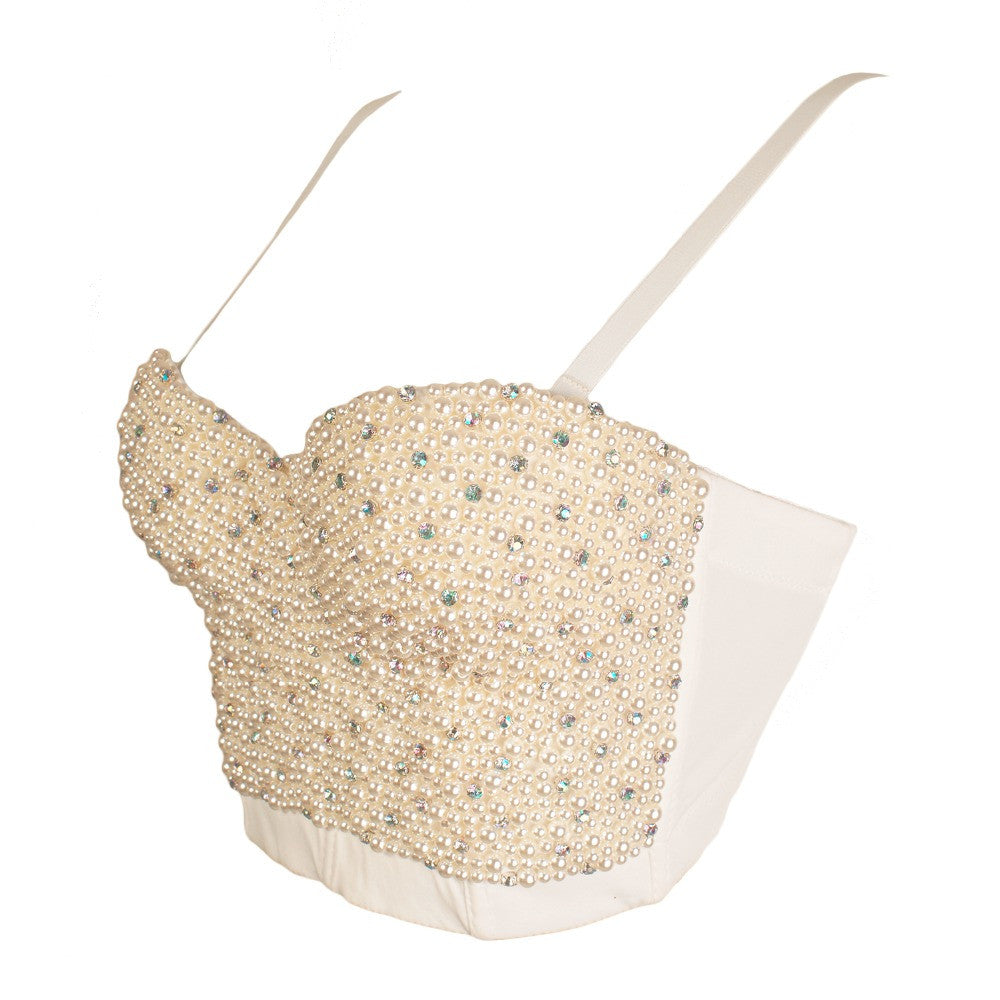 High-end Hand-made Pearls Jewel Diamond Bralet Women's Bustier Bra Cropped Top - Sins & Temptations
