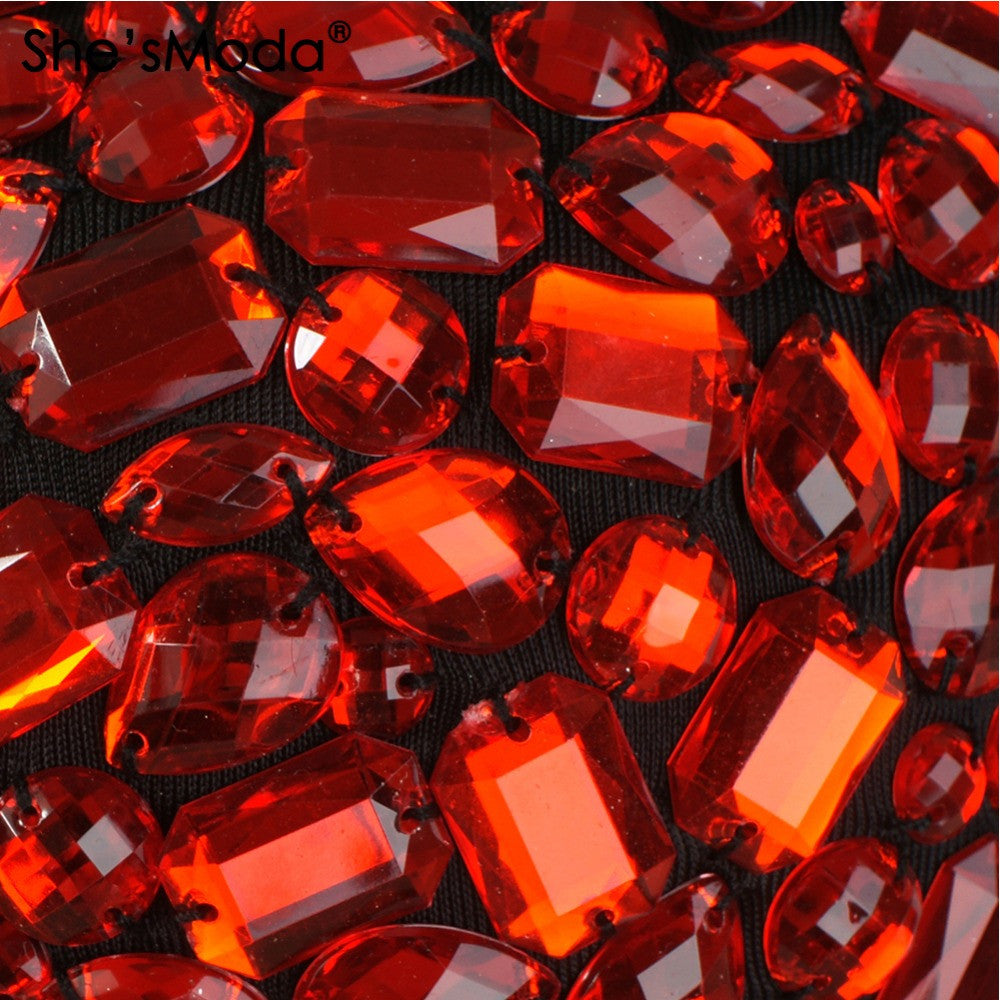 Custom Made Red Rhinestone Hand-made Pearls Bralete Bustier Bra Cropped Top - Sins & Temptations