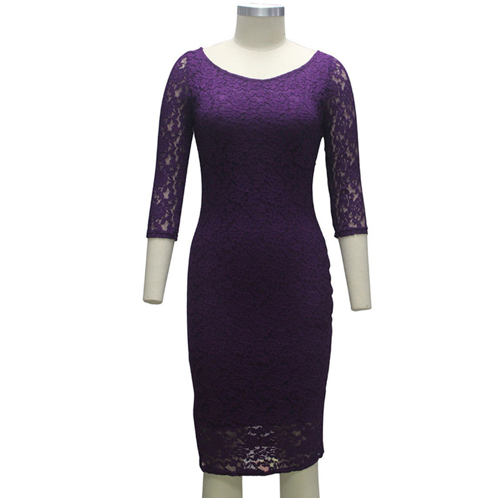 Black Purple Half Sleeve Maxi Full Lace Summer Style Dress - Sins & Temptations