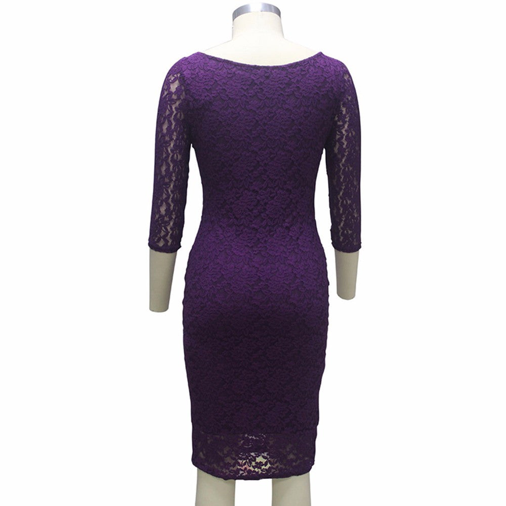 Black Purple Half Sleeve Maxi Full Lace Summer Style Dress - Sins & Temptations