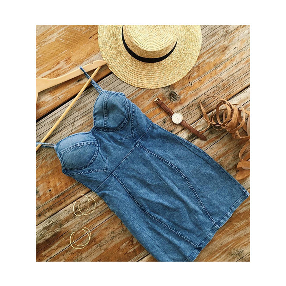 Sexy Summer Cowboy Spaghetti Strap Mini Fashion Dress Denim Style - Sins & Temptations