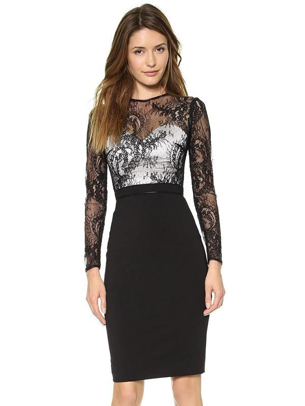 New Fashion Black Lace Sleeve Patchwork Bodycon Dress - Sins & Temptations
