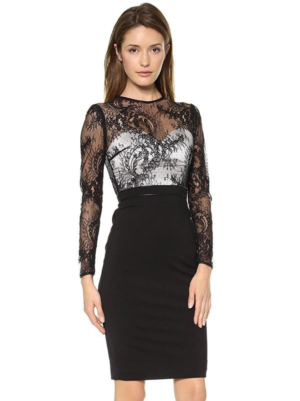 New Fashion Black Lace Sleeve Patchwork Bodycon Dress - Sins & Temptations
