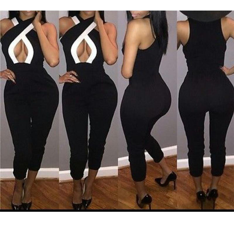 Sexy Sleeveless Front Crossed Design Patchwork Rompers - Sins & Temptations