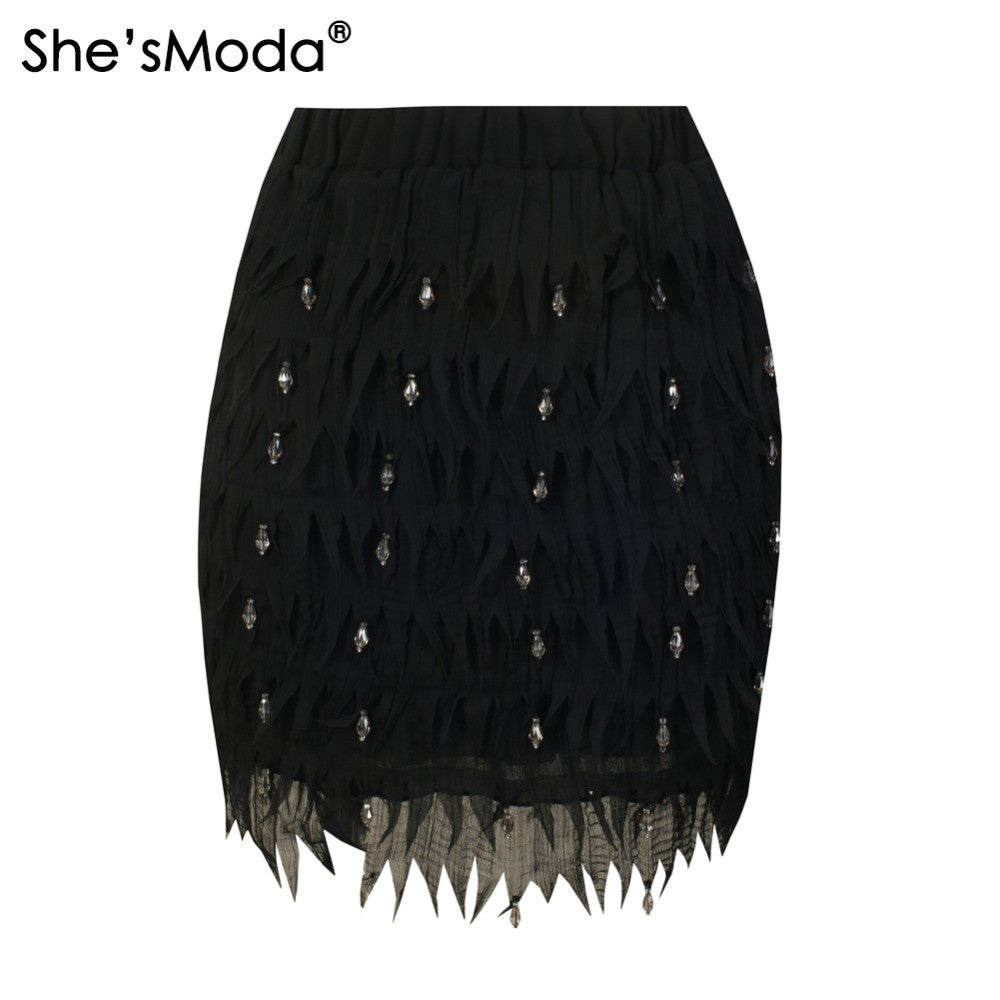 Chiffon Feather Shape High-end Diamond Bead Women's Party Wedding Straight Mini Skirt - Sins & Temptations